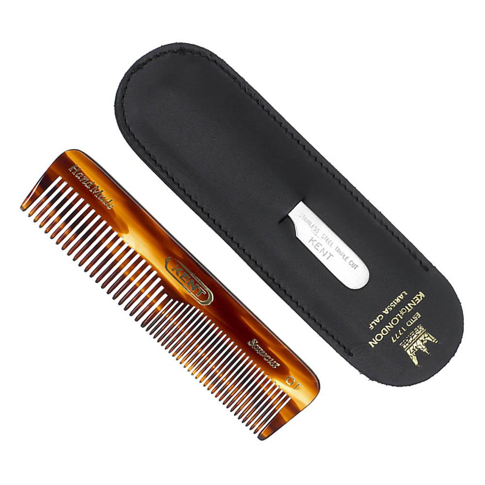 KENT NU19 Handmade OT Comb with Nail File in Leather Case