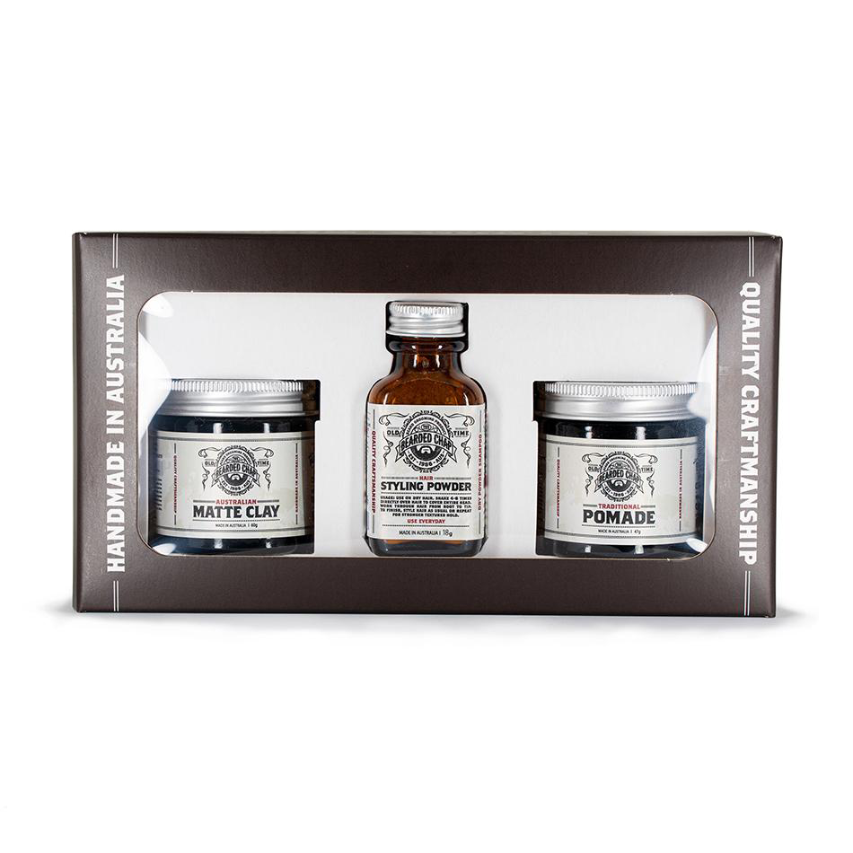 THE BEARDED CHAP Hair Styling Trilogy Kit - 47gPomade, 60g Matte Clay & 1oz Styling Powder